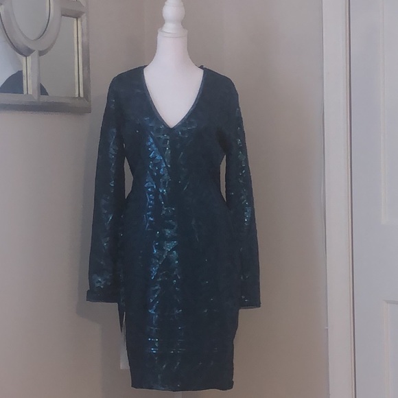 NWT BCBGMAXAZRIA Morris Bodycon Art Deco V neck dress - Picture 3 of 8